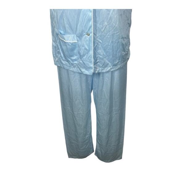 Sears Vintage Baby Blue Nylon 2 Piece Pajama Set Button Short Sleeve Top & Pants - Picture 5 of 12